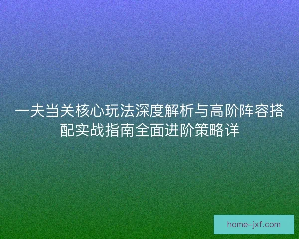 一夫当关核心玩法深度解析与高阶阵容搭配实战指南全面进阶策略详